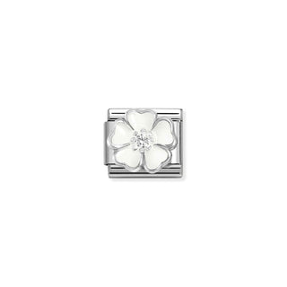 Link Composable Classic Flor Branca com Zircónia